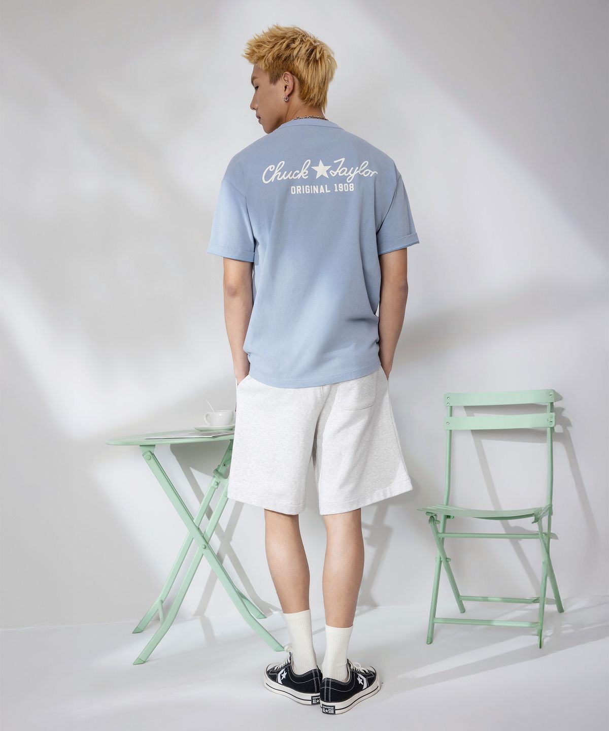 컨버스(CONVERSE) 저지 박스 로고 패치 티셔츠 오션 리트릿 UCJ437-BI5