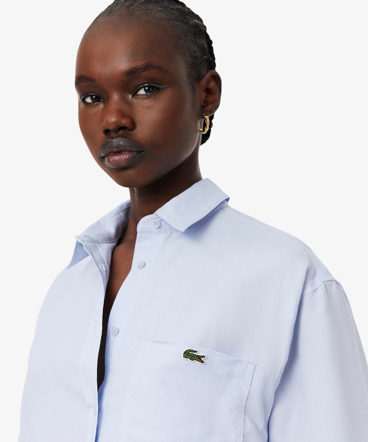 라코스테(LACOSTE) 여성 린넨 블렌디드 스트라이프 셔츠 CF1429-56G J2G