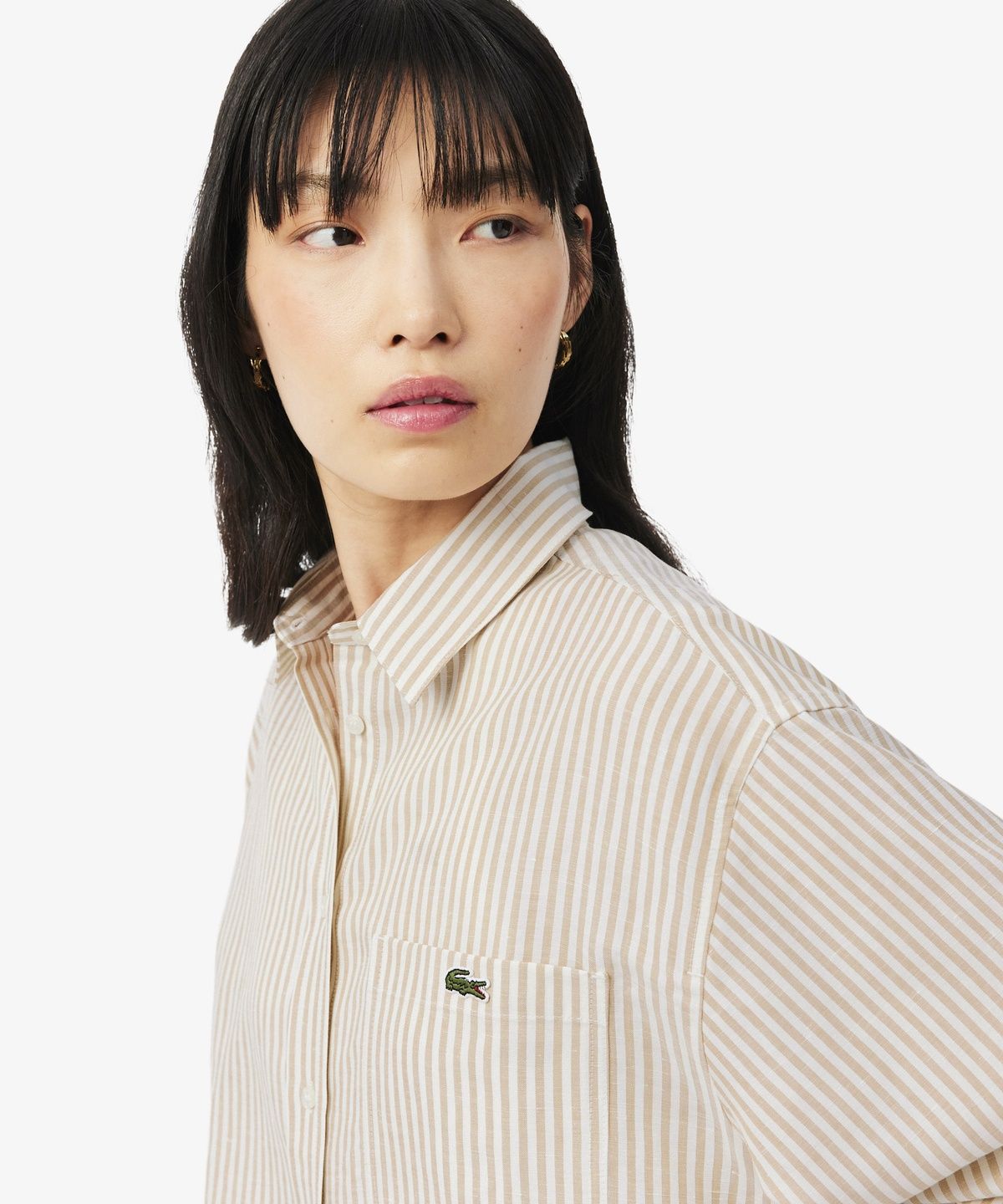 라코스테(LACOSTE) 여성 린넨 블렌디드 스트라이프 셔츠 CF1429-56G 8GI