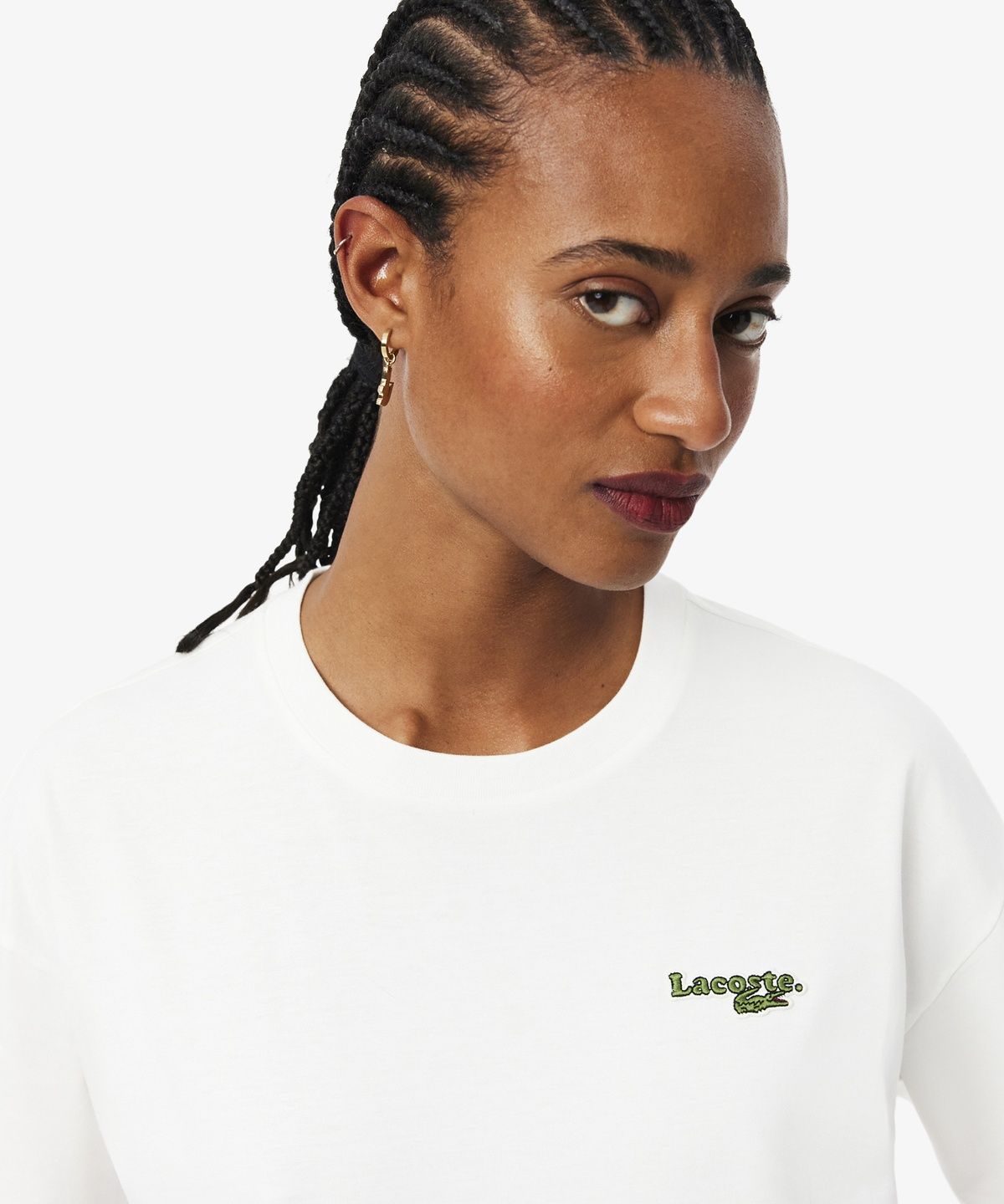 라코스테(LACOSTE) 여성 소프트브랜딩 세미 크롭 티셔츠 TF7605-56G 70V