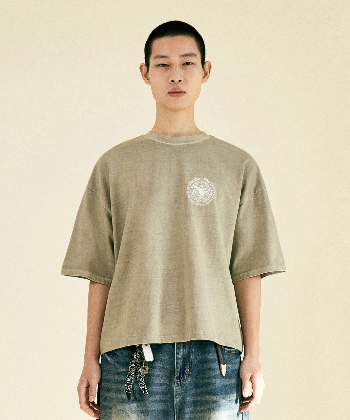 미니멀프로젝트(MINIMALPROJECT) 웨일 피그먼트 크롭 반팔티셔츠 MST166C [BEIGE]