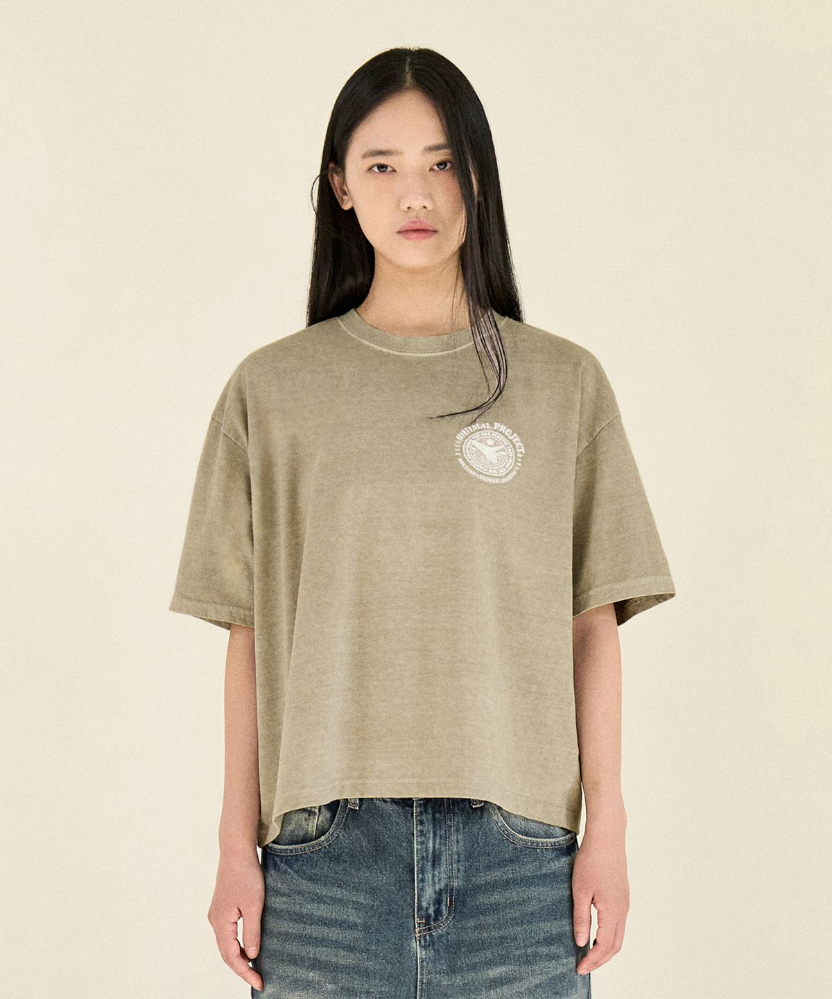 미니멀프로젝트(MINIMALPROJECT) 웨일 피그먼트 크롭 반팔티셔츠 MST166C [BEIGE]