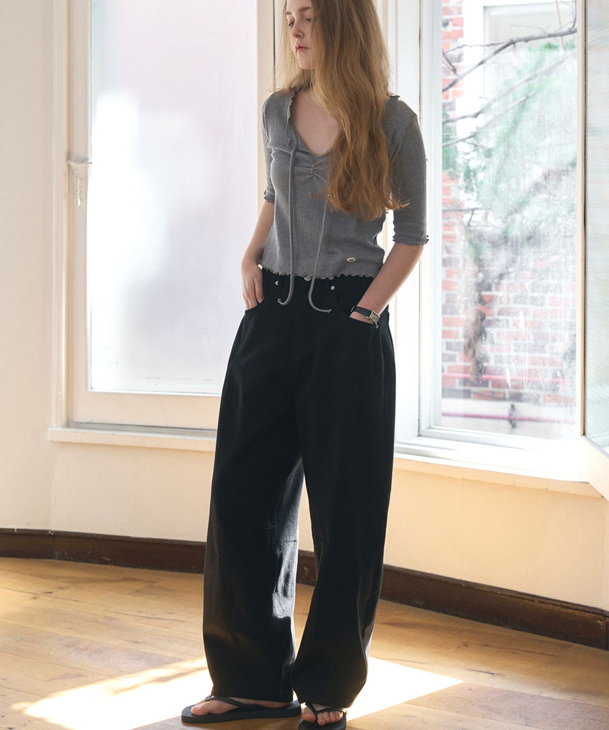 헤인트(HAINT) WIDE VOLUME BAGGY FIT BANDING COTTON PANTS 2COL_BLACK