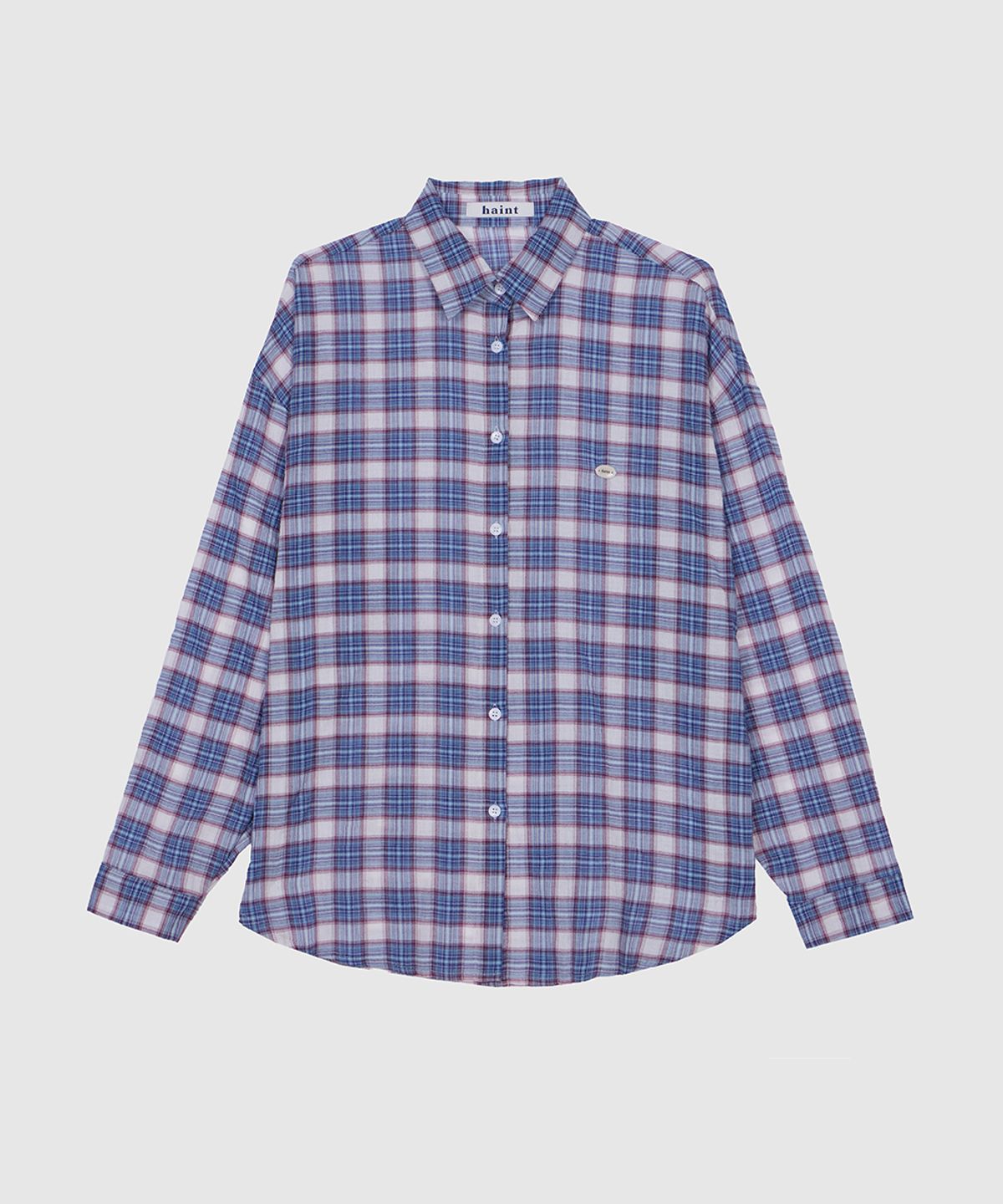 헤인트(HAINT) LIGHT TEXTURED OVERSIZE CHECK SHIRT 2COL_BLUE