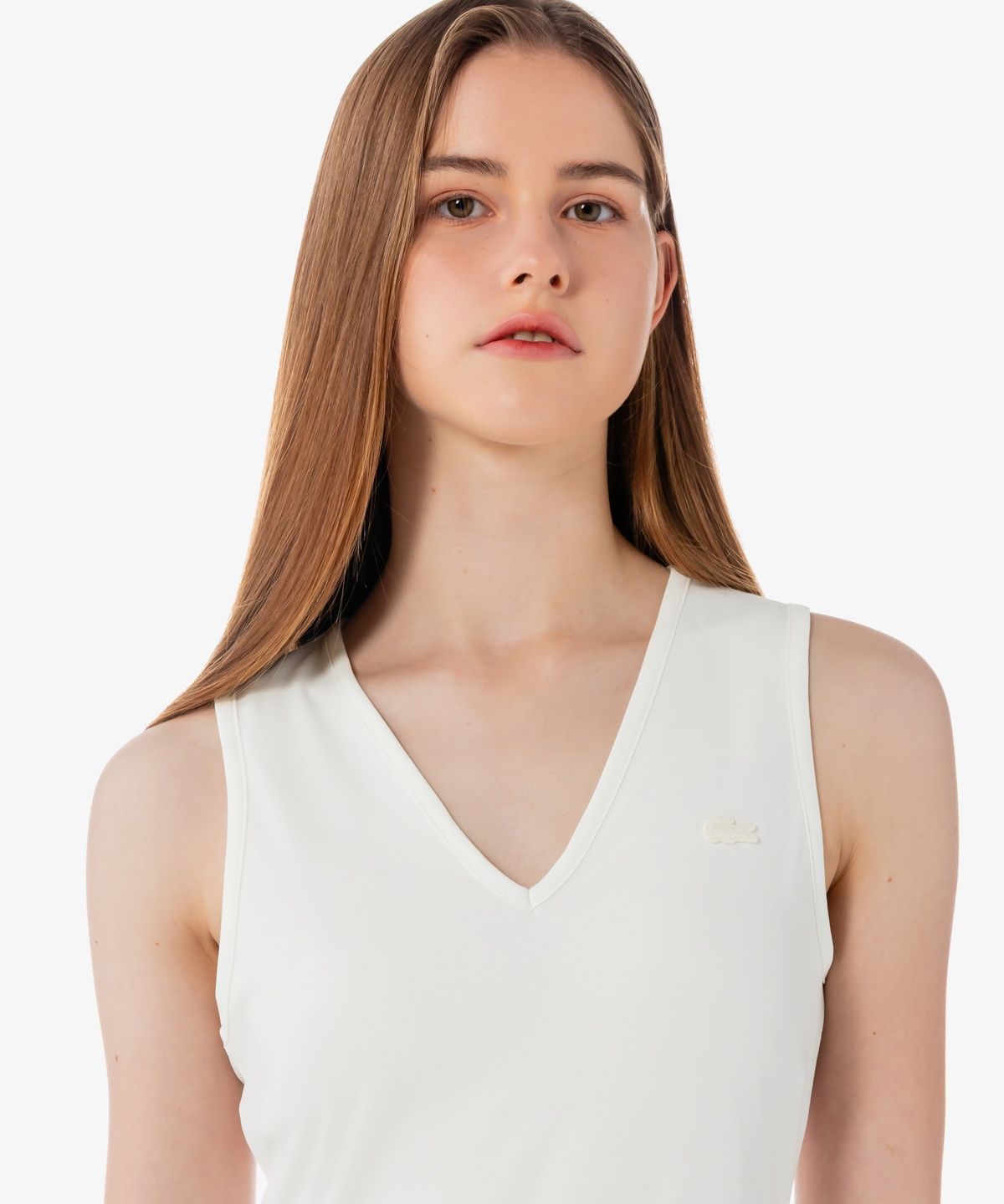 라코스테(LACOSTE) 여성 브이넥 슬리브리스 플리츠 원피스 EF8849-56G 70V