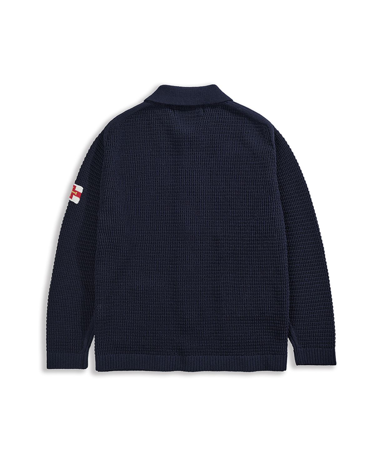 건지 울른스(Guernsey Woollens) 피셔맨 메쉬 카라 가디건 - 네이비