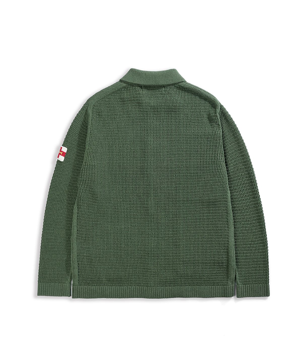 건지 울른스(Guernsey Woollens) 피셔맨 메쉬 카라 가디건 - 헌터 그린