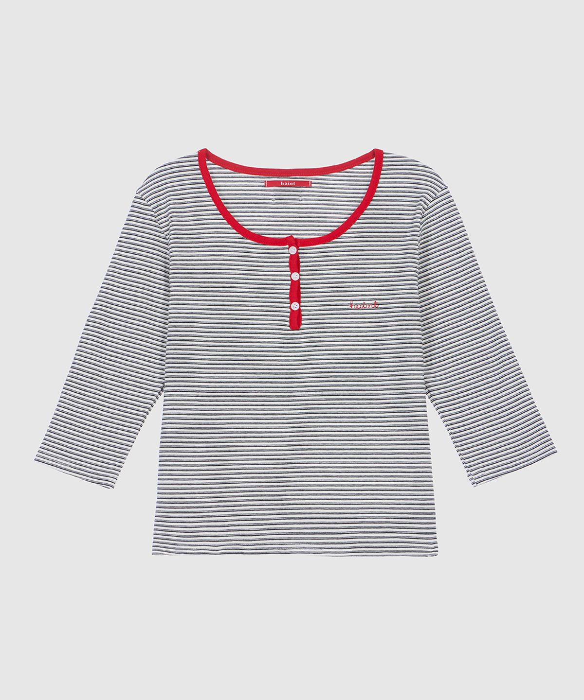 헤인트(HAINT) STRIPE HENRY-NECK T-Shirts 2COL_BLACK