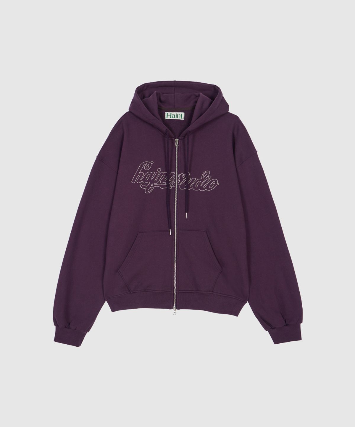 헤인트(HAINT) LOOSE FIT EMBROIDERY TWOWAY SWEAT HOODIE ZIP-UP 2COL_DEEP PLUM