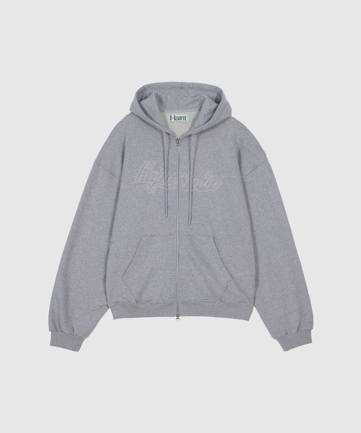 헤인트(HAINT) LOOSE FIT EMBROIDERY TWOWAY SWEAT HOODIE ZIP-UP 2COL_GRAY