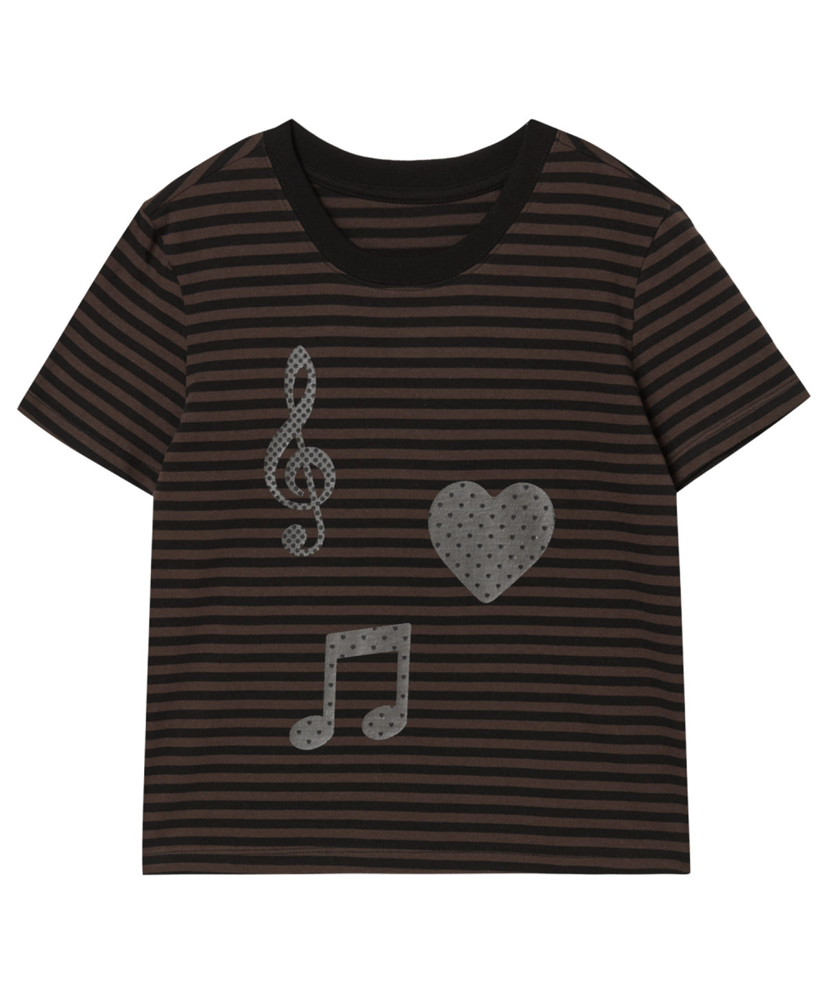 로긴 앤 로지(ROGIN N ROSIE) Melody Heart Stripe T-shirt Black-Brown