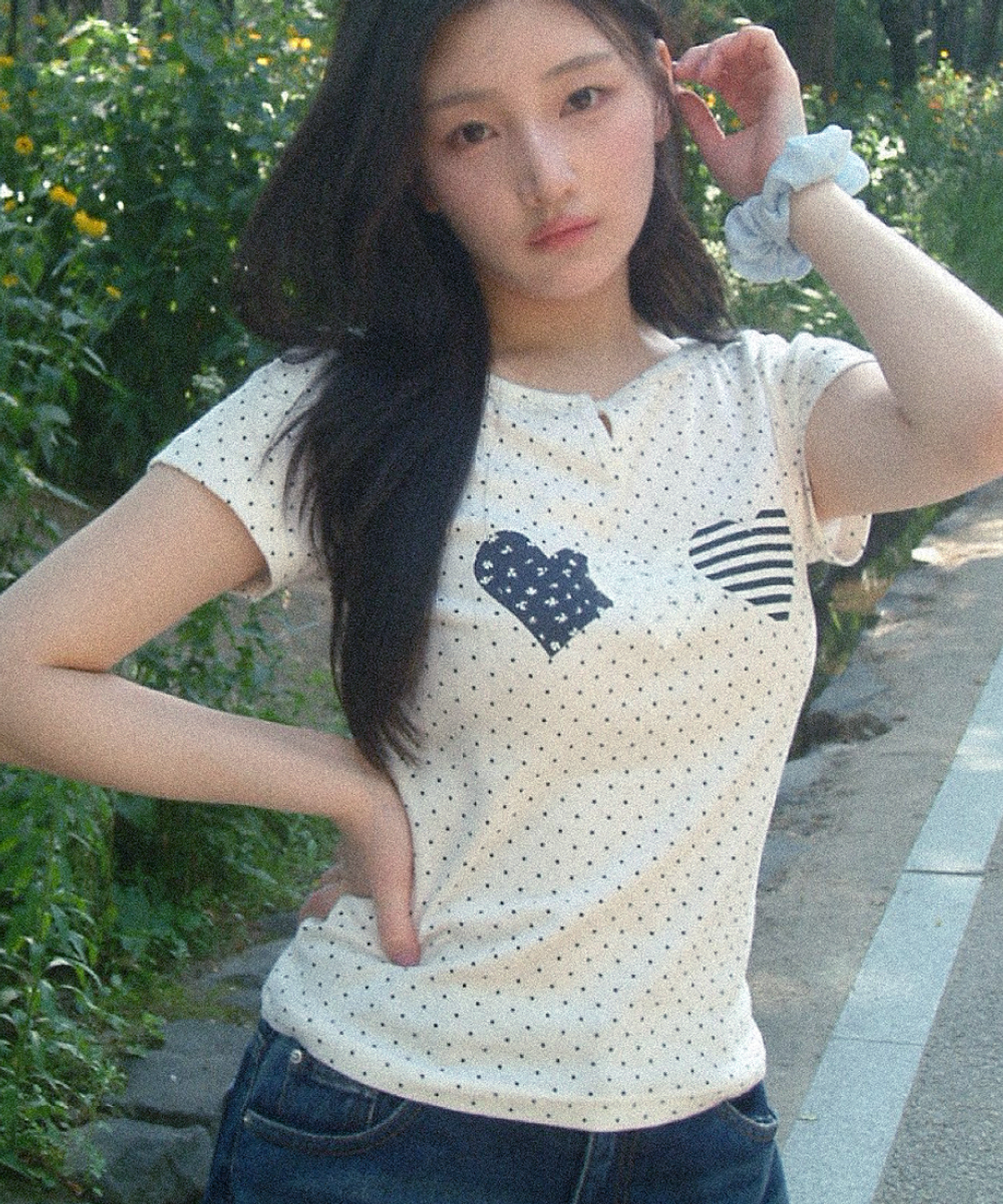 로긴 앤 로지(ROGIN N ROSIE) Race Dot Point Heart T-shirt White