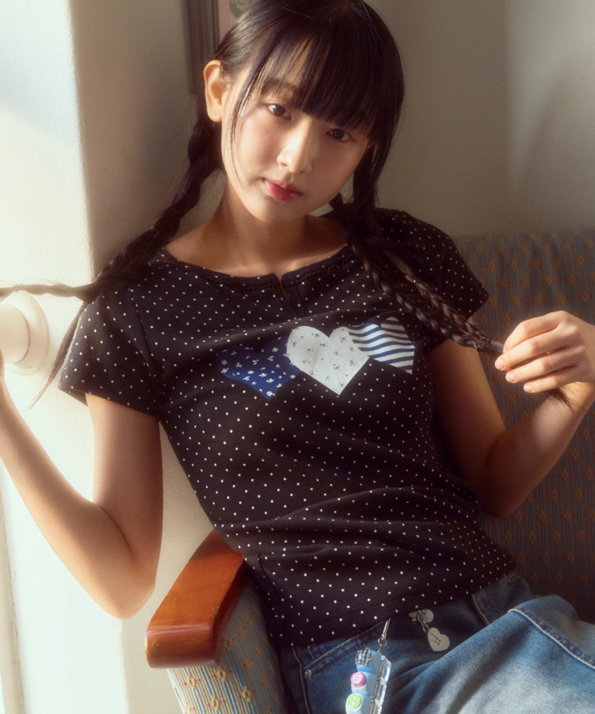 로긴 앤 로지(ROGIN N ROSIE) Race Dot Point Heart T-shirt Black