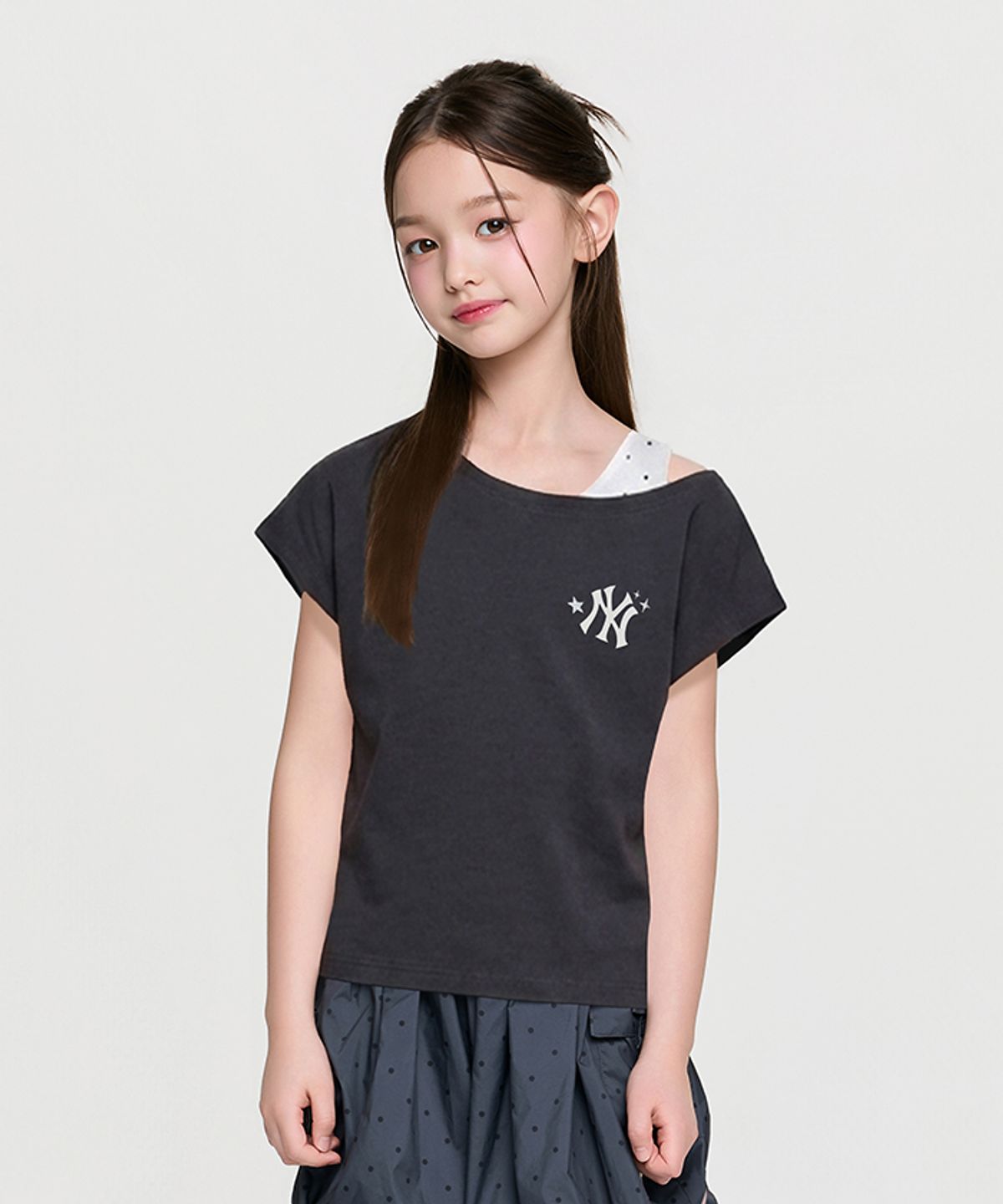 엠엘비 키즈(MLB KIDS) 스트릿 걸즈 나시 레이어드 티셔츠 NY (Charcoal Grey)