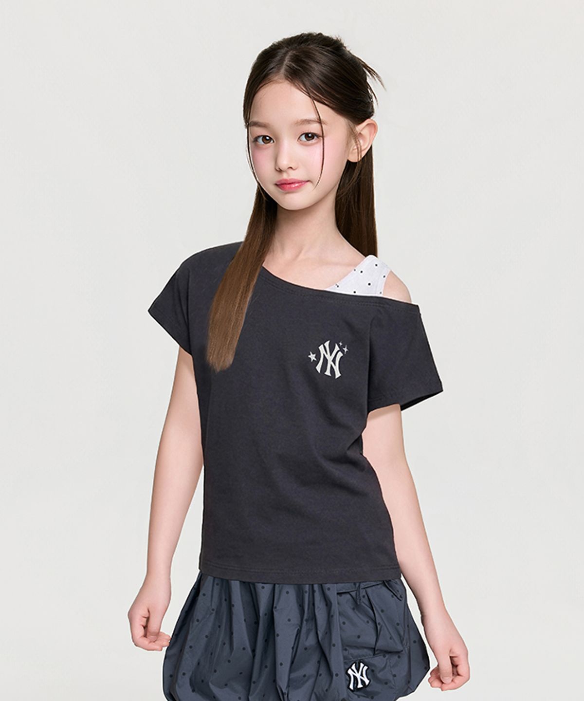 엠엘비 키즈(MLB KIDS) 스트릿 걸즈 나시 레이어드 티셔츠 NY (Charcoal Grey)