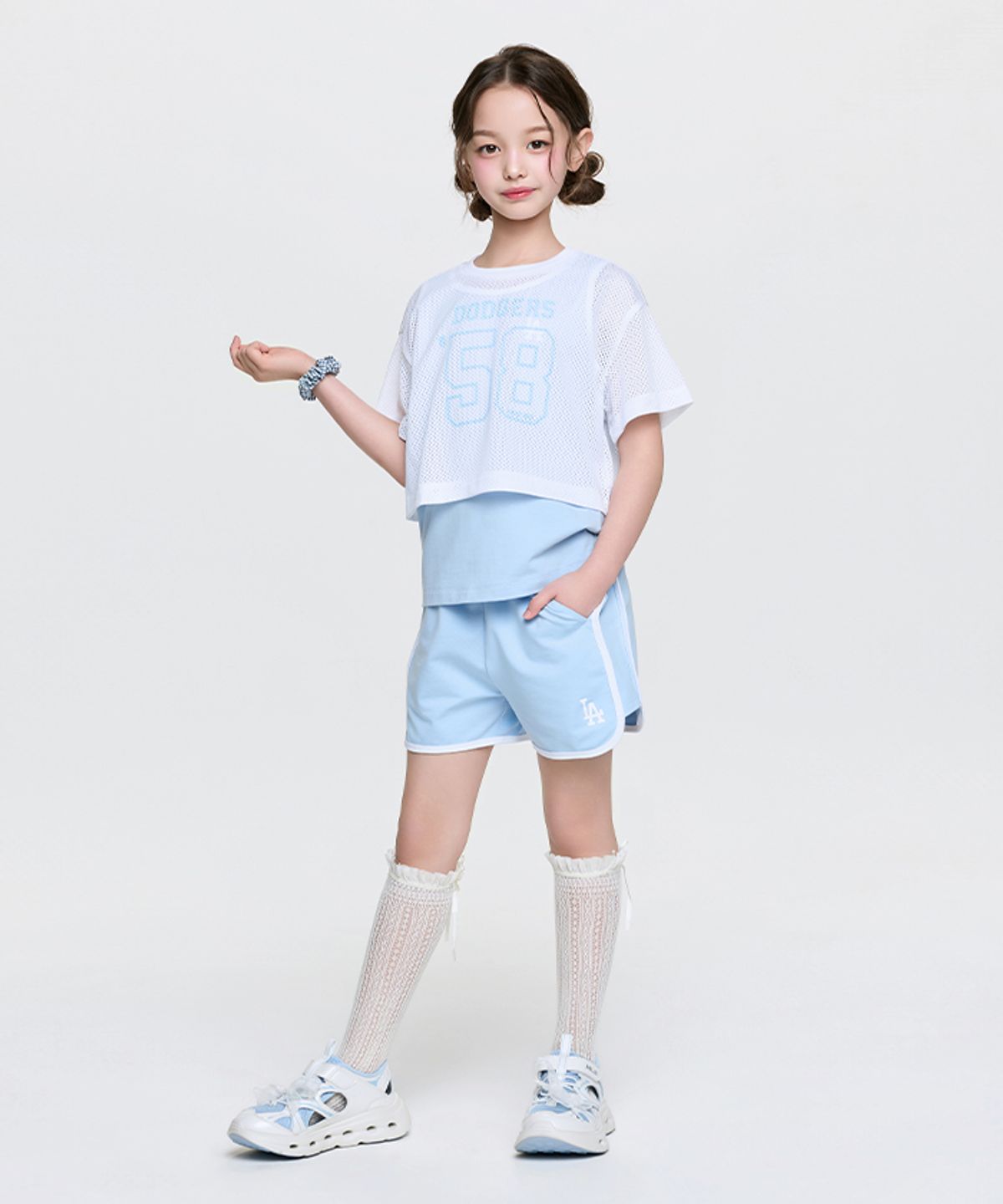 엠엘비 키즈(MLB KIDS) 스포티브 바시티 메쉬 티셔츠세트(여아) LA (L.Blue)