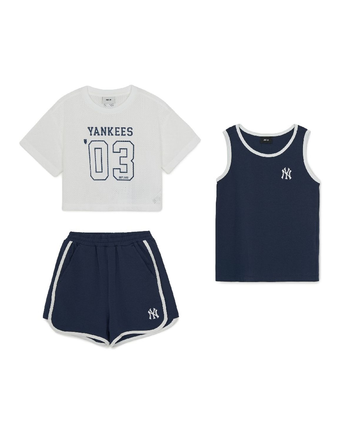 엠엘비 키즈(MLB KIDS) 스포티브 바시티 메쉬 티셔츠세트(여아) NY (Navy)