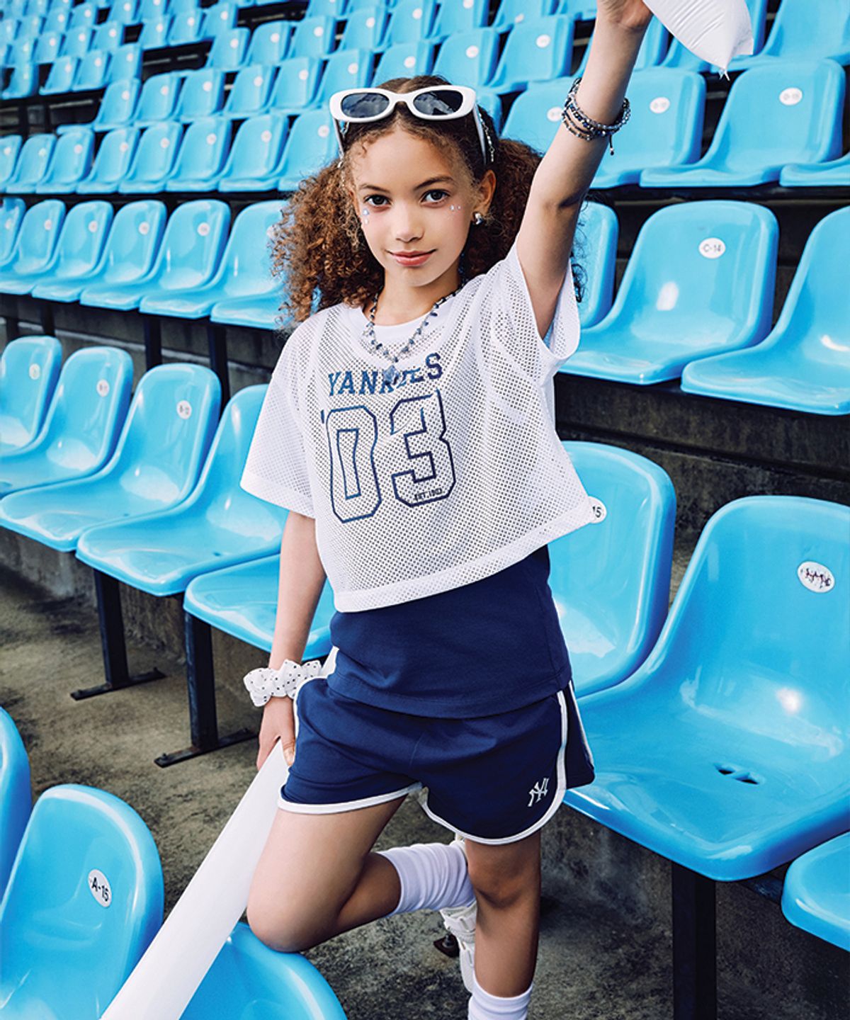 엠엘비 키즈(MLB KIDS) 스포티브 바시티 메쉬 티셔츠세트(여아) NY (Navy)