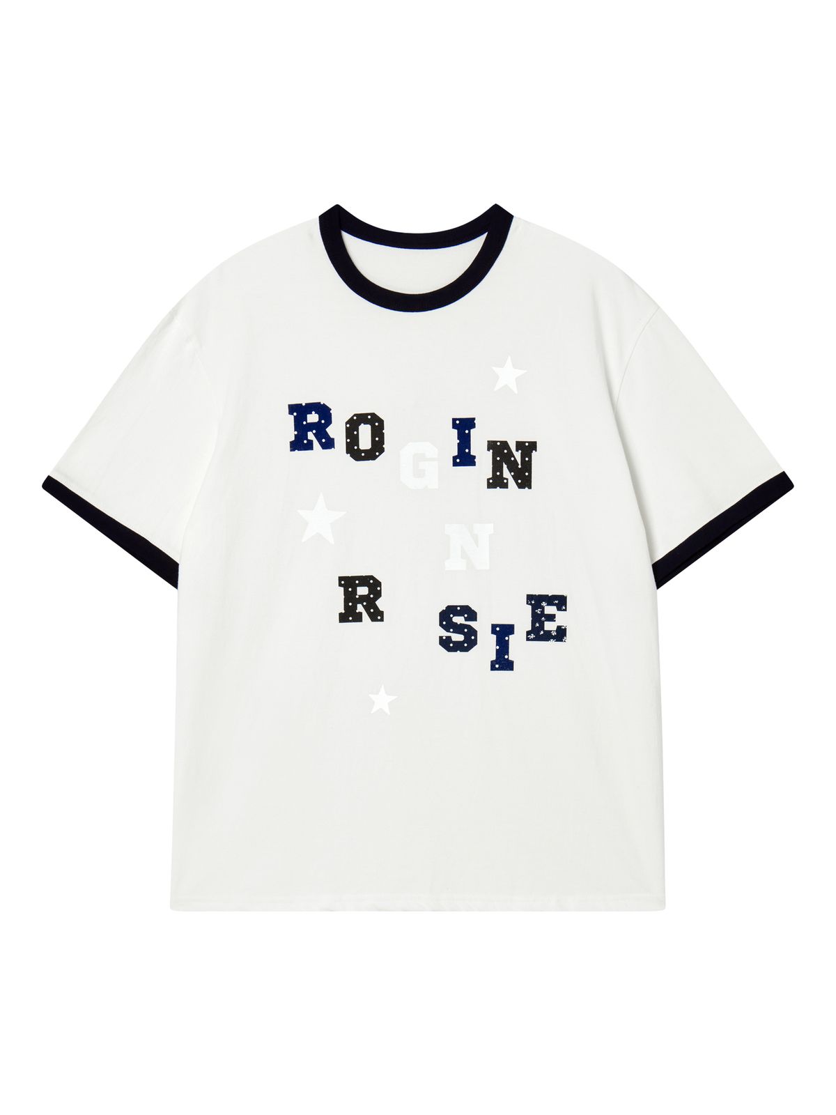 로긴 앤 로지(ROGIN N ROSIE) Logo Spell Point Starry Ringer T-shirt White