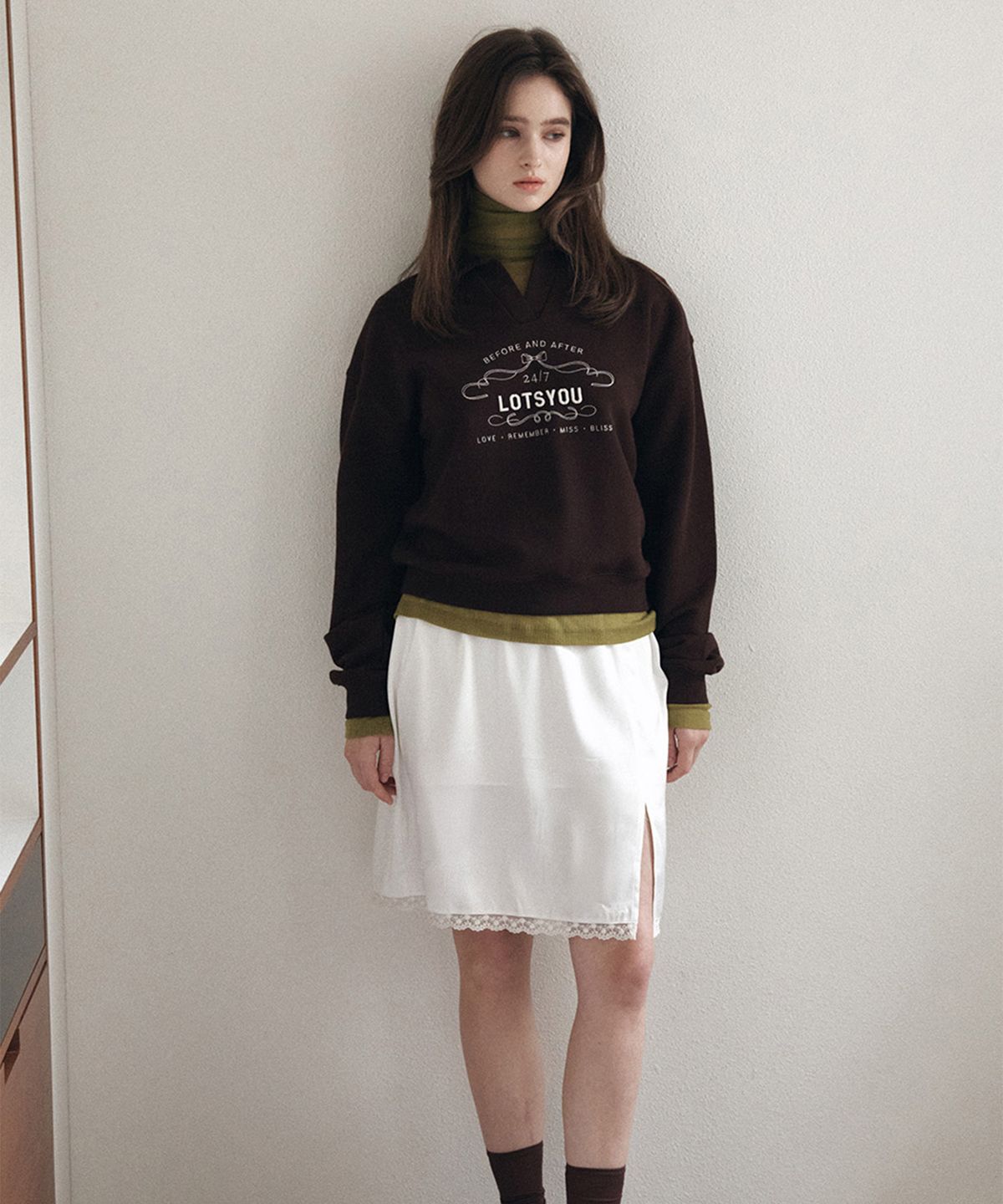 라츠유(LOTSYOU) LOTSYOU_Classic Polo Sweat Shirt Brown