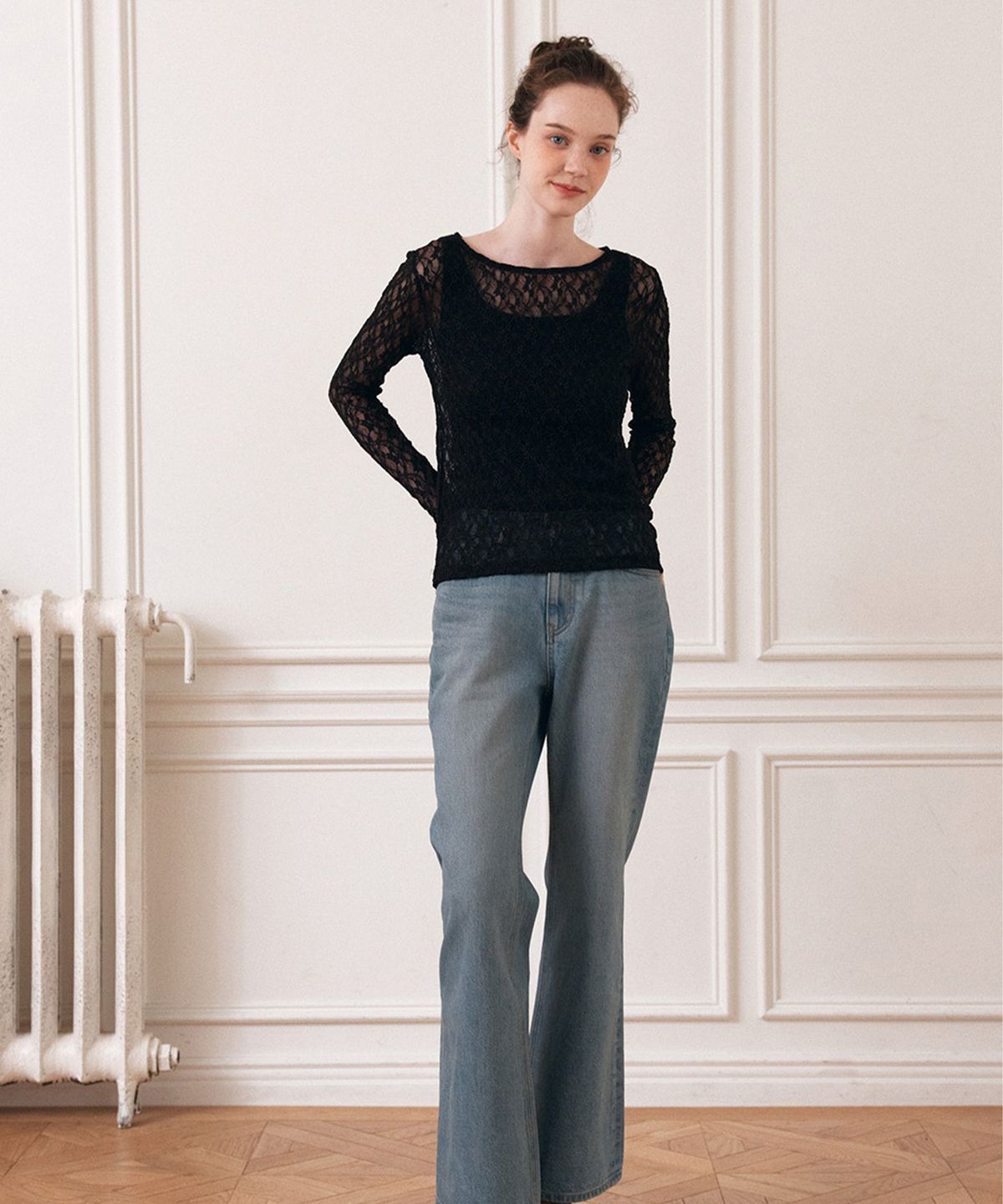 라츠유(LOTSYOU) Rosie Lace T-shirt Brown