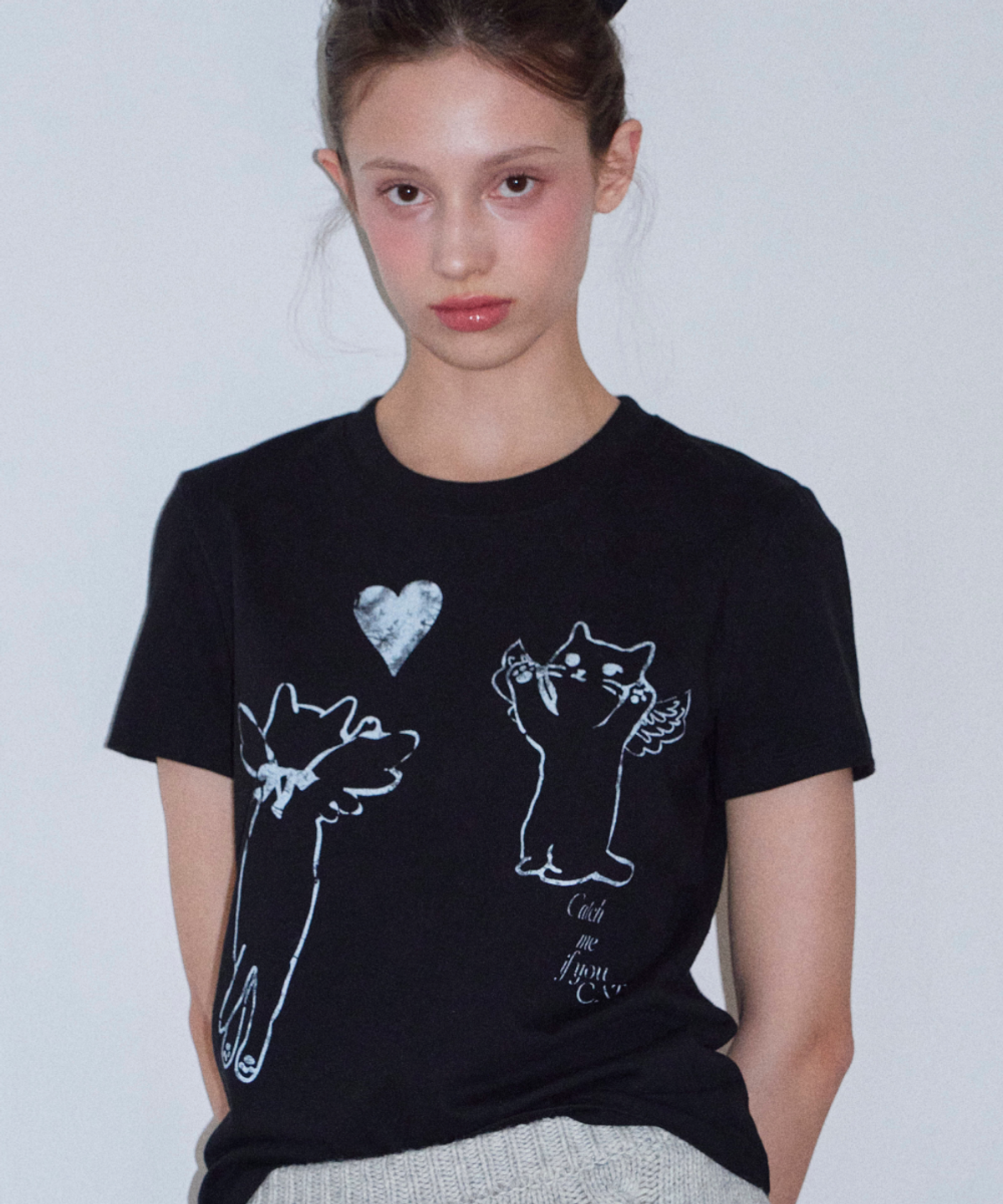 로긴 앤 로지(ROGIN N ROSIE) Love Cat Printed T-shirt Black