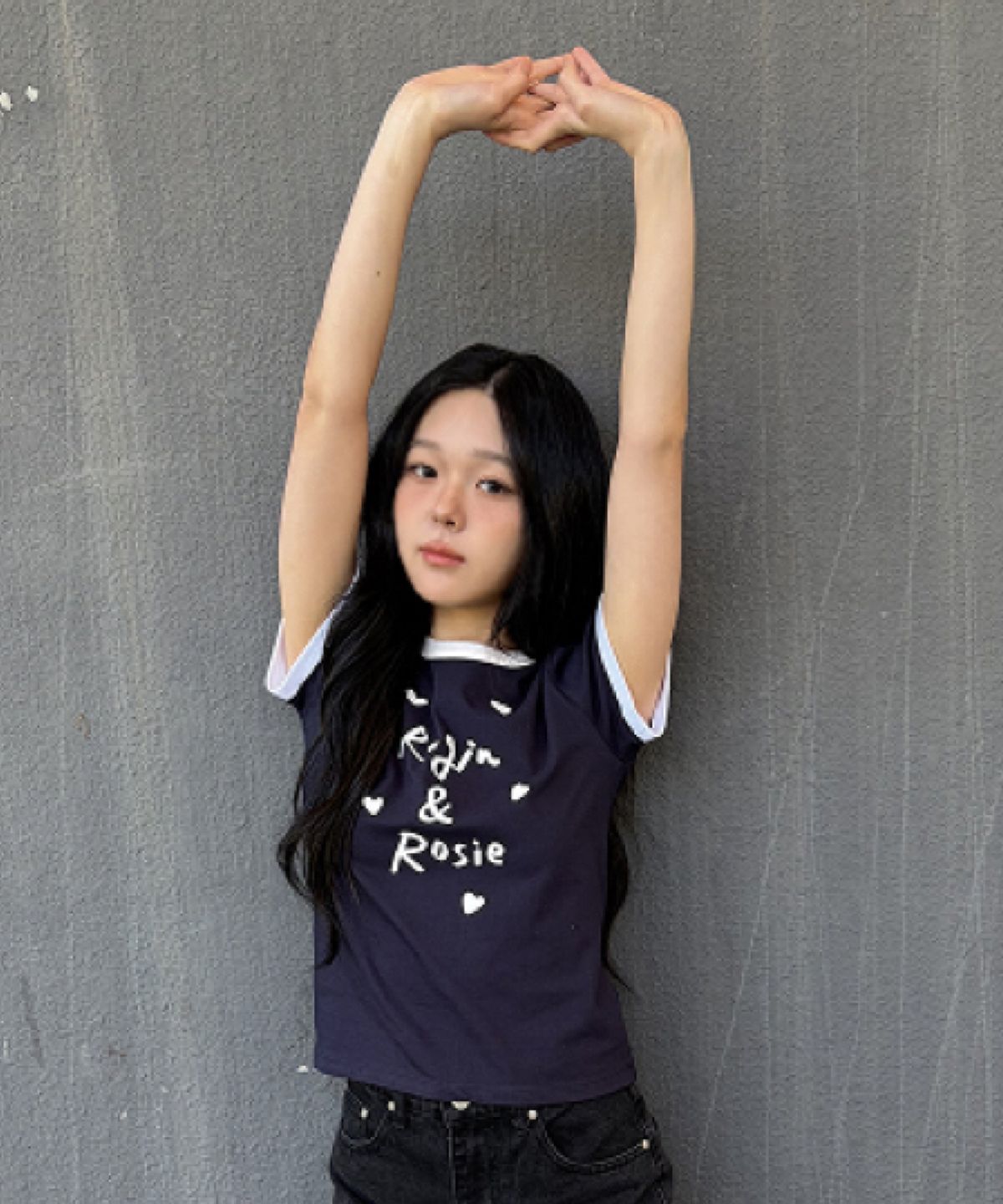 로긴 앤 로지(ROGIN N ROSIE) Rogin N Rosie Lettering Ringer T-shirt Navy
