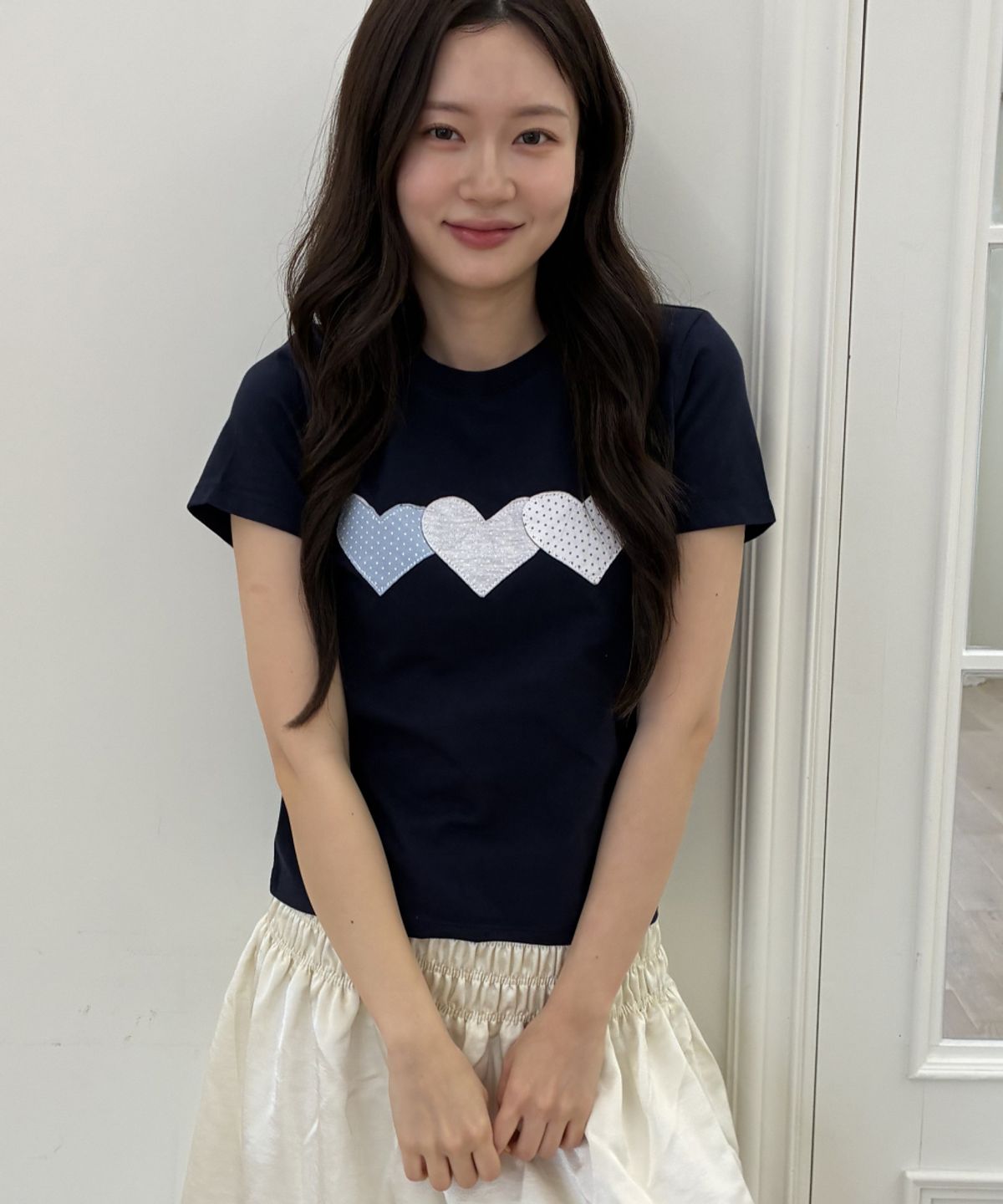 로긴 앤 로지(ROGIN N ROSIE) Silver Dot Heart Patch Cotton T-shirt Navy