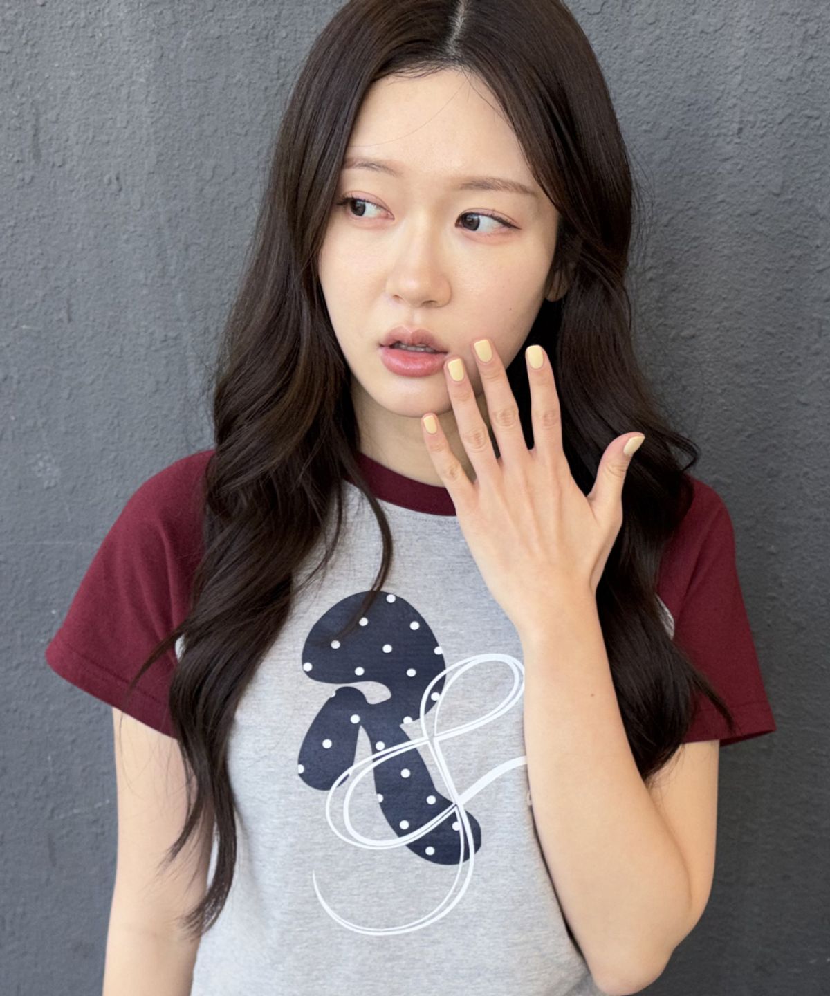 로긴 앤 로지(ROGIN N ROSIE) RnR Dot Point Ragian T-shirt Gray-Wine