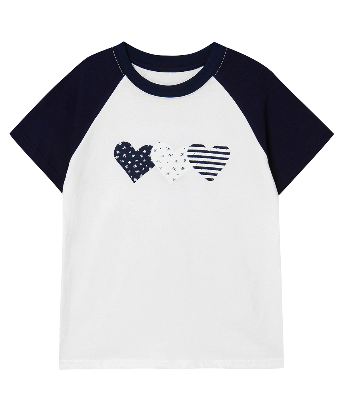 로긴 앤 로지(ROGIN N ROSIE) Heart Printed Cotton Ragian T-shirt White-Navy