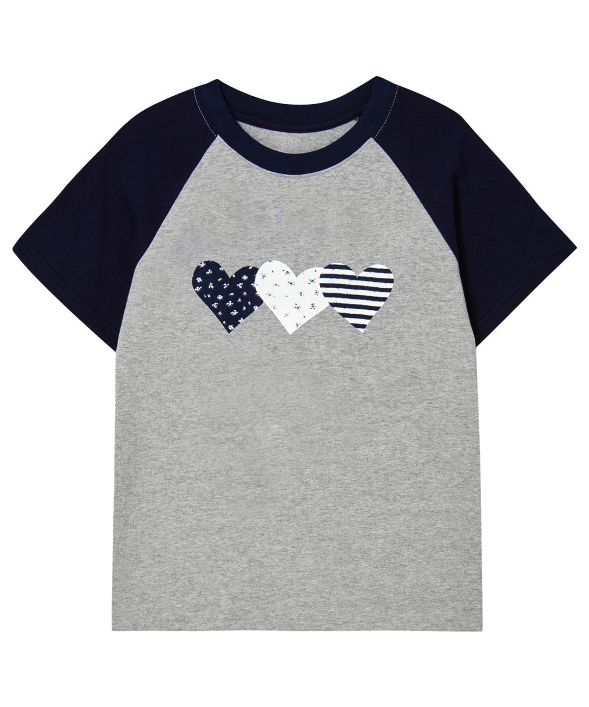 로긴 앤 로지(ROGIN N ROSIE) Heart Printed Cotton Ragian T-shirt Gray-Navy