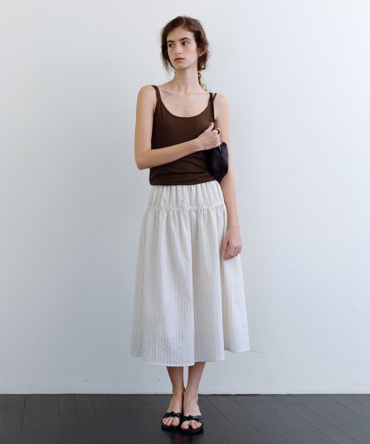유라고(URAGO) Stripe shirring button skirt