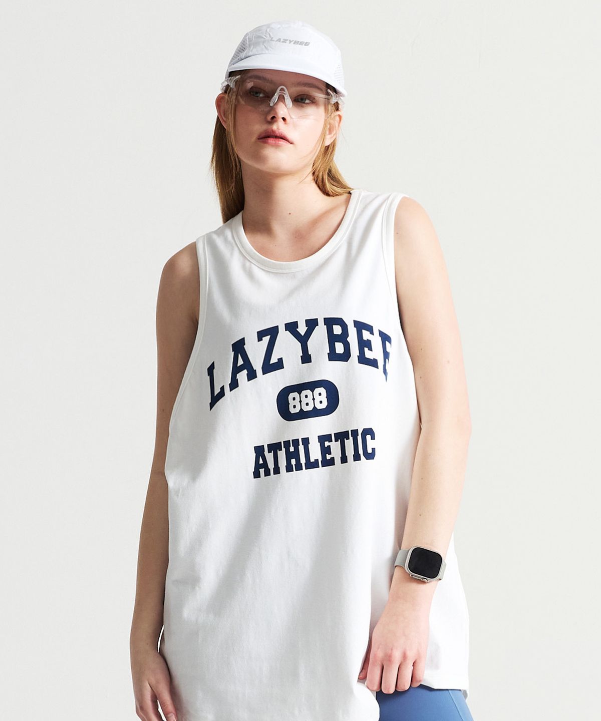 레이지비(LAZYBEE) 프레시 코튼 나시 러닝 오버핏 슬리브리스 M 화이트