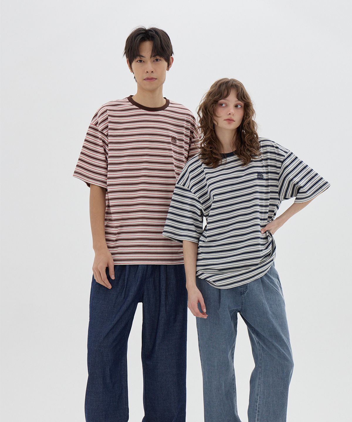 어반에이지(URBANAGE) [2PACK] 멀티 스트라이프 오버핏 반팔_2color