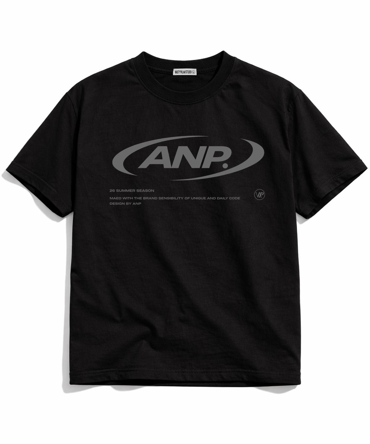 엔피스튜디오(NP STUDIO) ANP 써클 오버핏 반팔 티셔츠 [ 블랙 ]