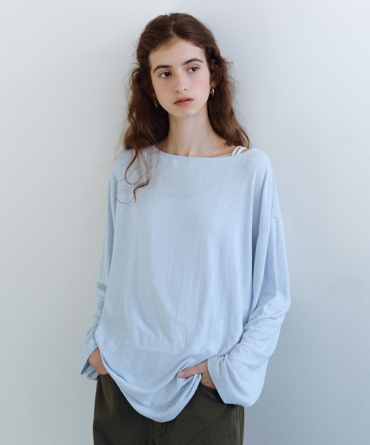 유라고(URAGO) Linen loose boatneck t-shirt