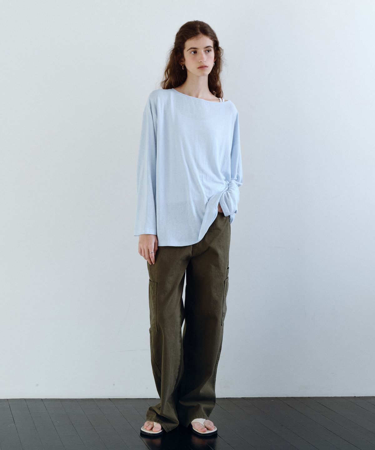 유라고(URAGO) Linen loose boatneck t-shirt