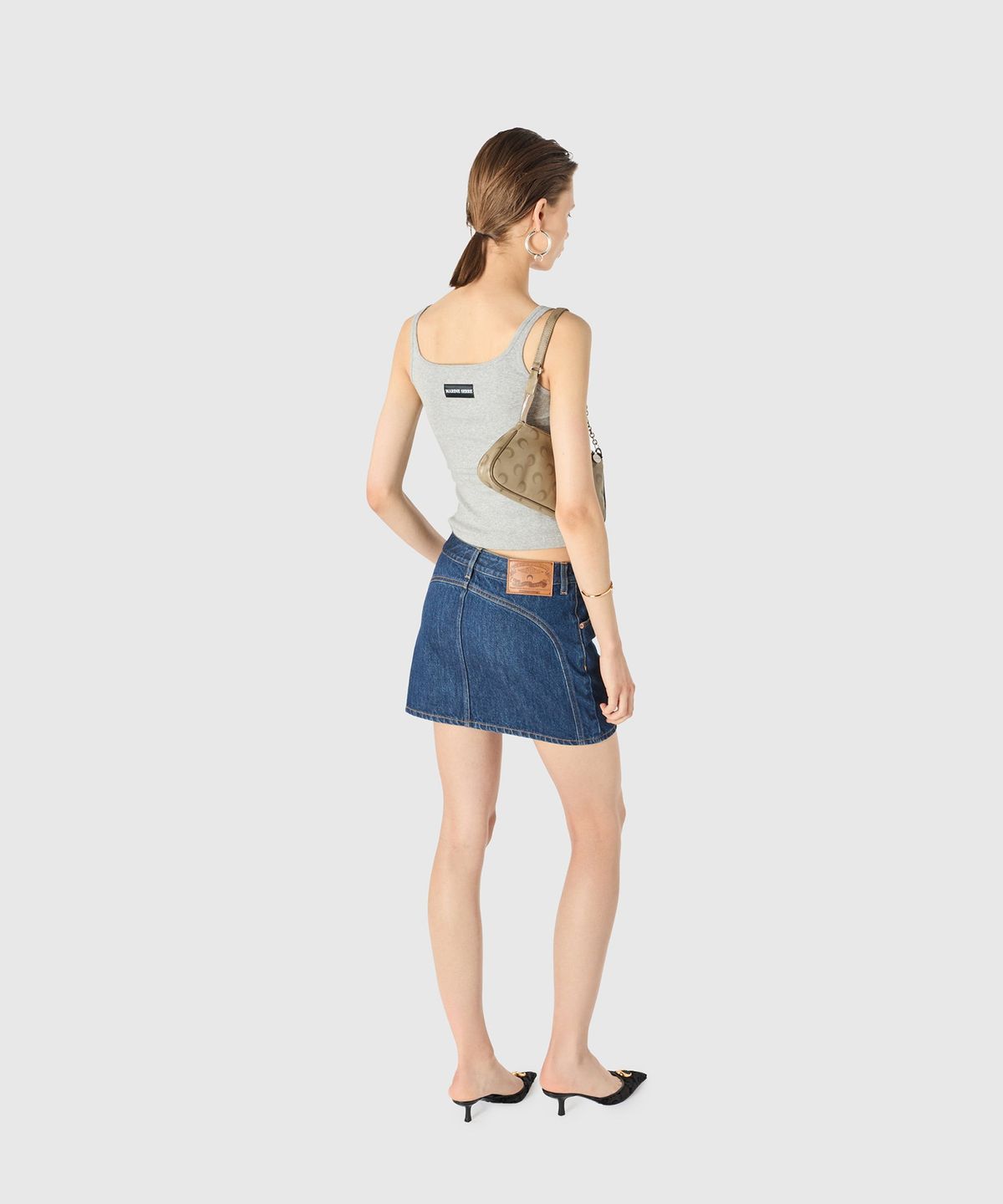 마린 세르(MARINE SERRE) (W) 문 로고 리브드 저지 크롭 탱크탑 그레이 MOON LOGO RIBBED JERSEY CROP TANK TOP GR50 GREY