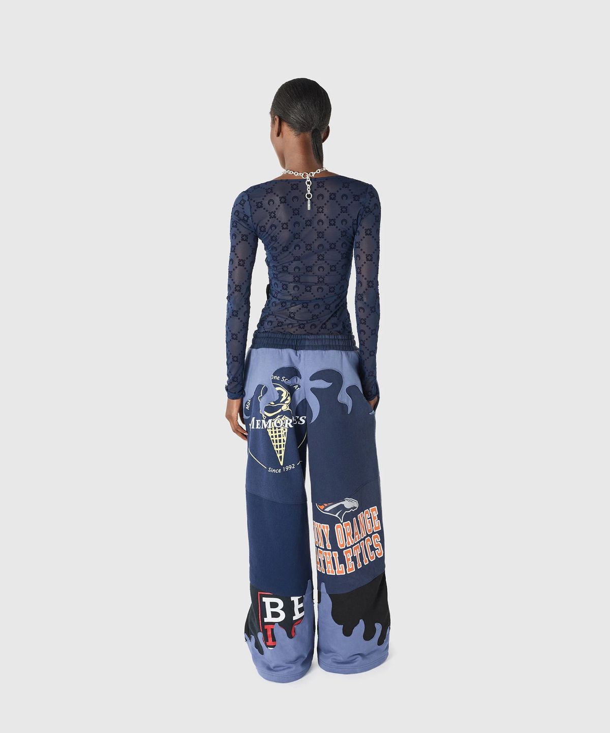 마린 세르(MARINE SERRE) (W) 무노그램 메쉬 플록 롱슬리브 라운드넥 탑 네이비 MOONOGRAM MESH FLOCK LS ROUNDNECK TOP BL90 NAVY