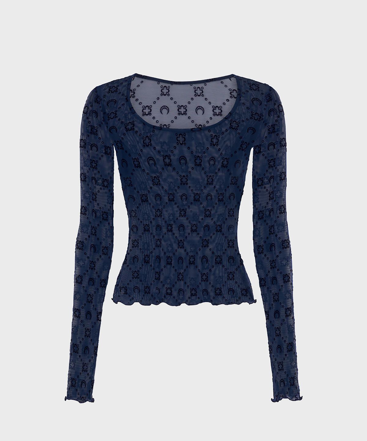 마린 세르(MARINE SERRE) (W) 무노그램 메쉬 플록 롱슬리브 라운드넥 탑 네이비 MOONOGRAM MESH FLOCK LS ROUNDNECK TOP BL90 NAVY
