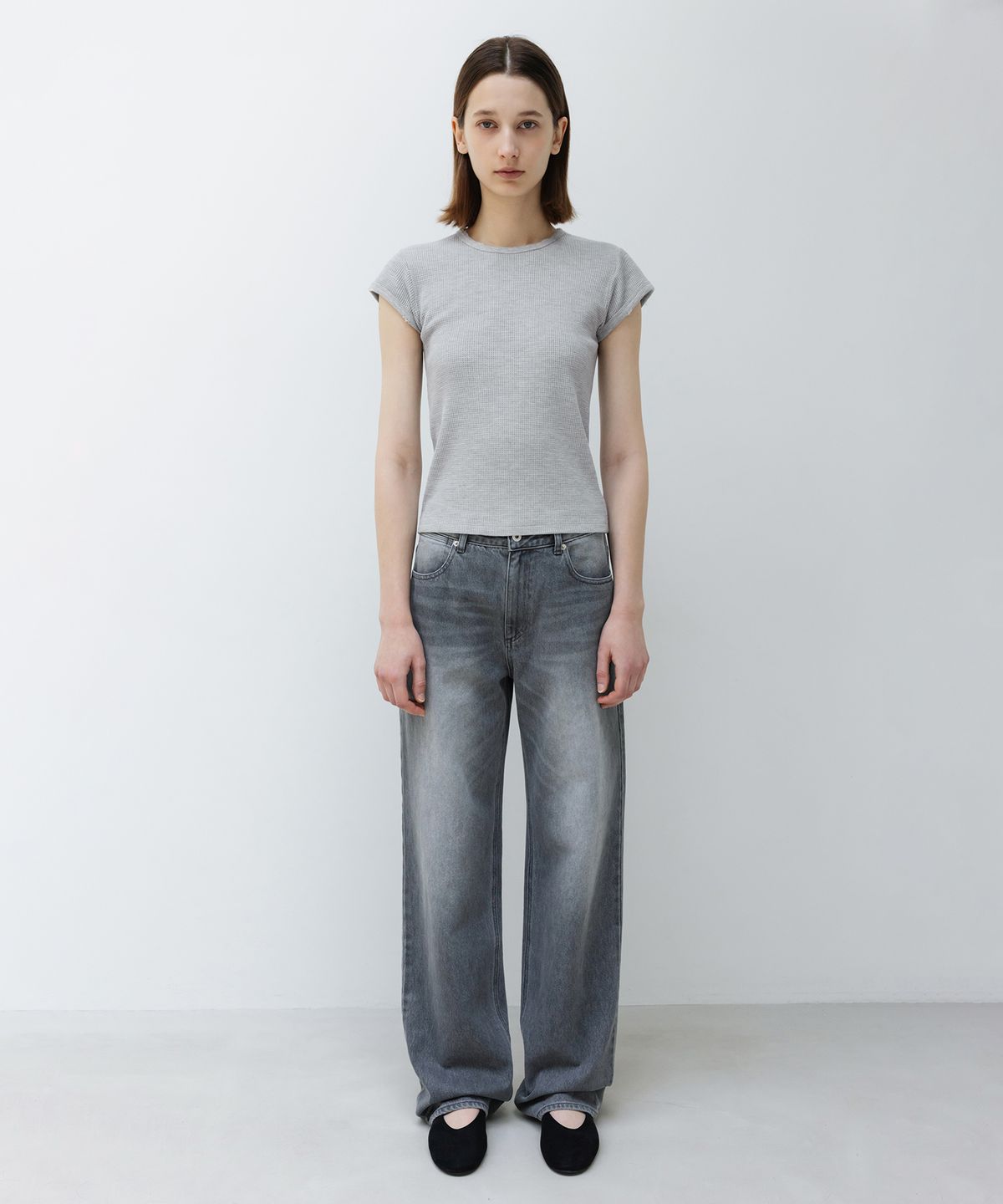 인사일런스 우먼(INSILENCE WOMEN) 와플 베이비핏 캡슬리브 MELANGE GREY