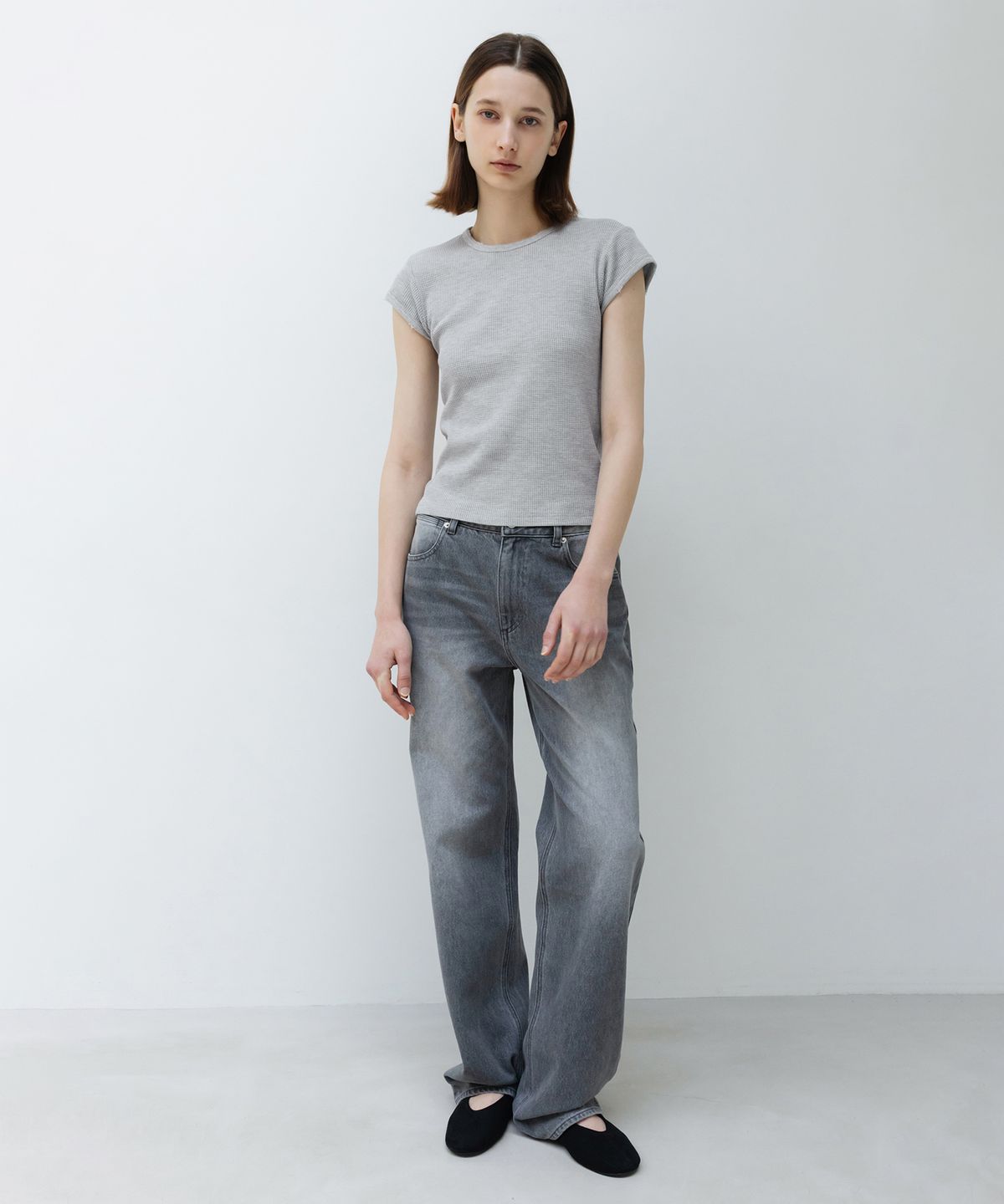 인사일런스 우먼(INSILENCE WOMEN) 와플 베이비핏 캡슬리브 MELANGE GREY