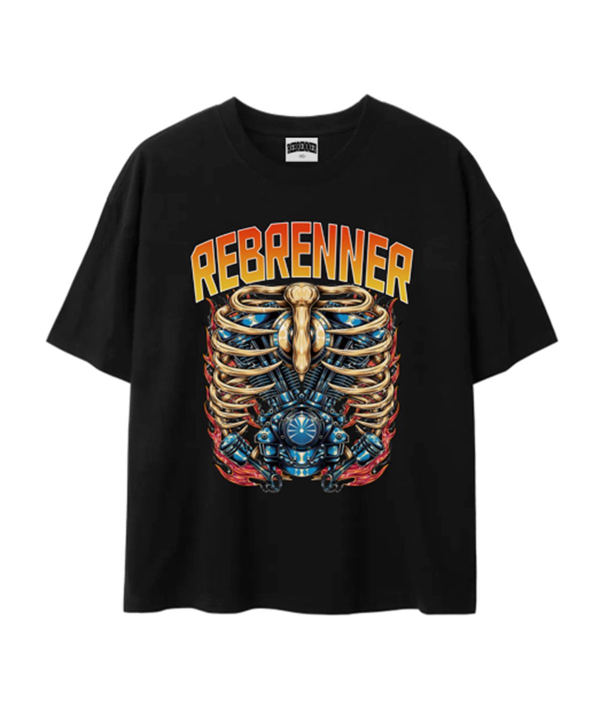 리브레너(REBRENNER) DTF 모터스 쿨코튼 크롭 반팔티셔츠 블랙