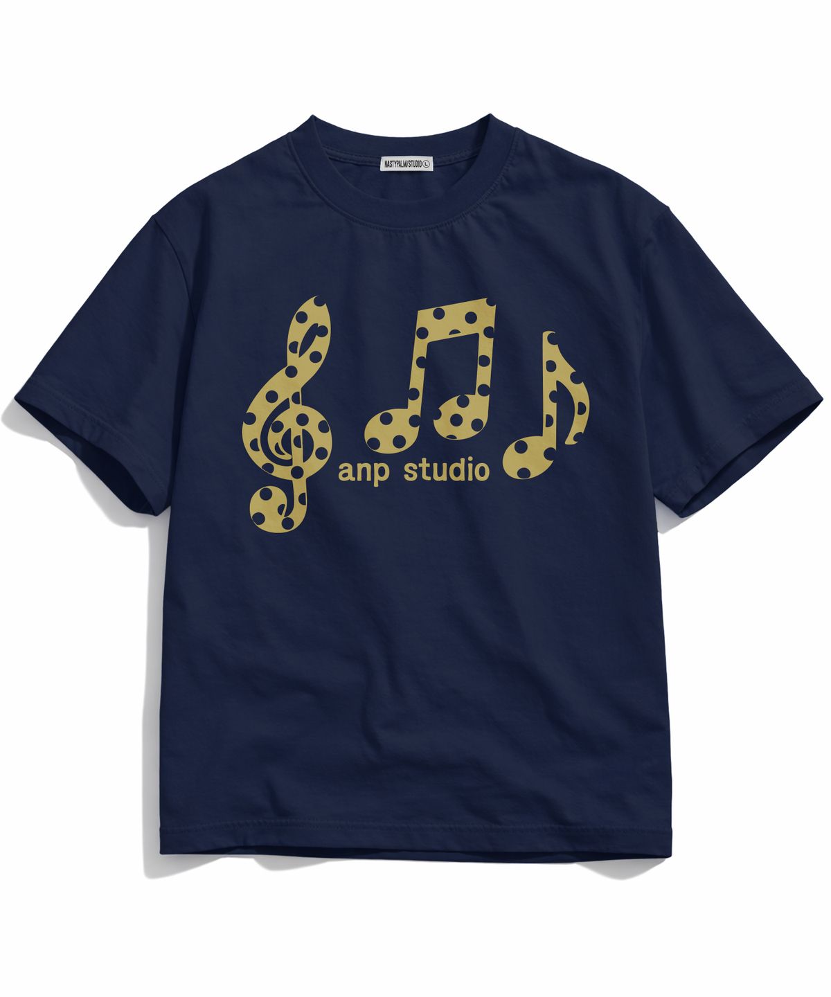 엔피스튜디오(NP STUDIO) 사운드 노트 오버핏 반팔 티셔츠 [ 네이비 ]