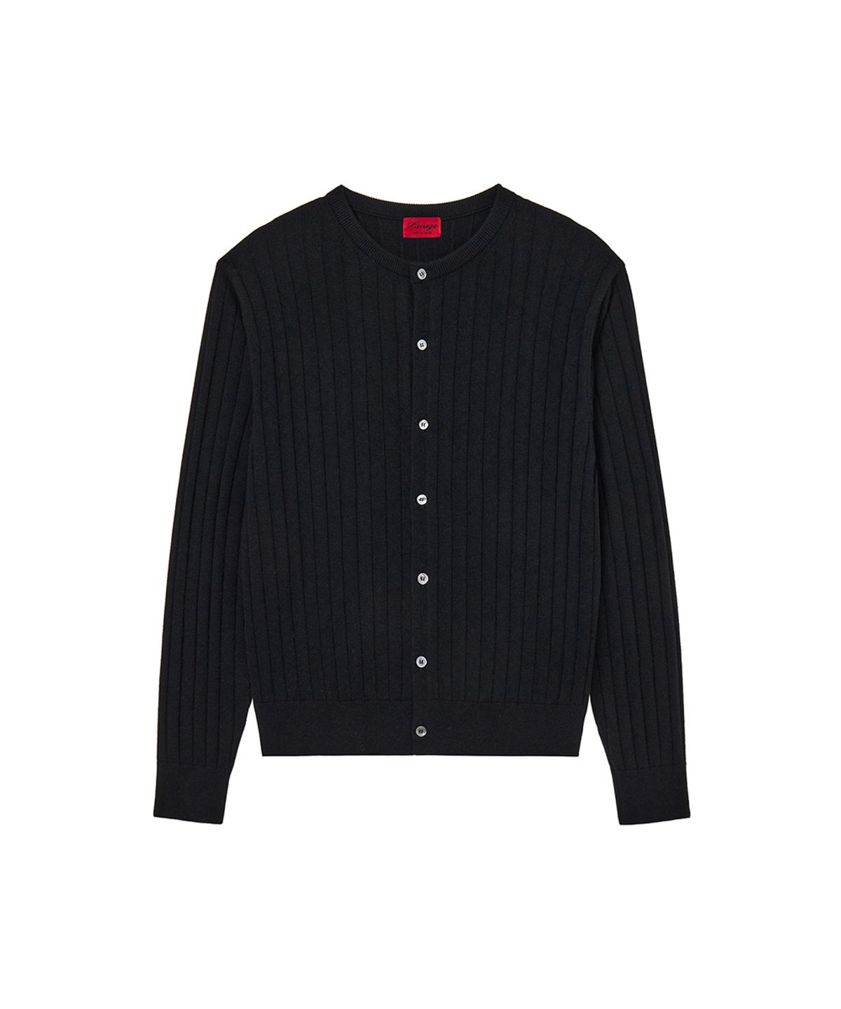 세비지(SAVAGE) Round Neck Ribbed Knit Cardigan - Black