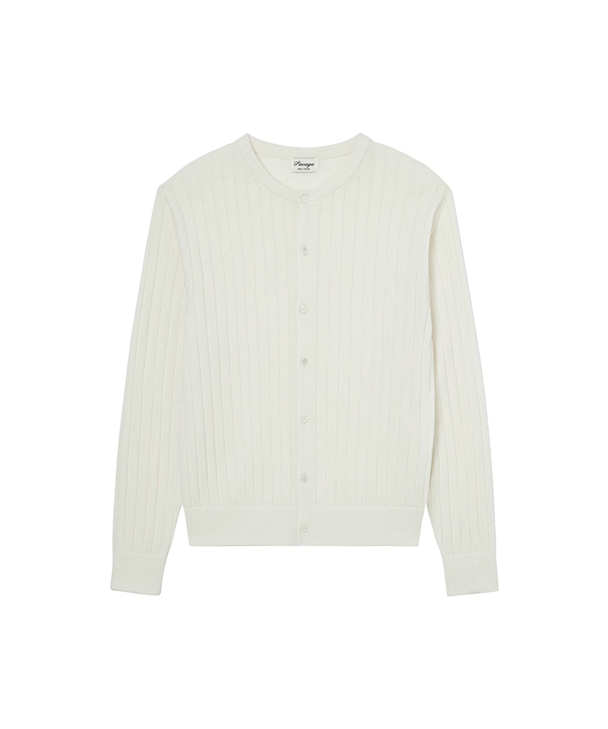 세비지(SAVAGE) Round Neck Ribbed Knit Cardigan - Ivory