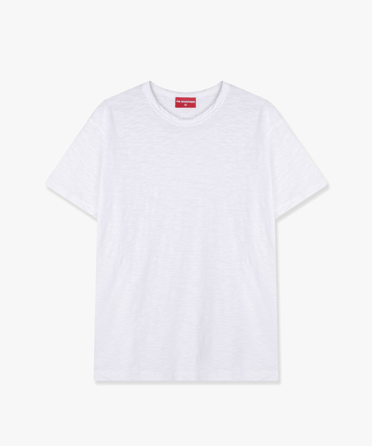 피에스쇼퍼(PSSHOPPER) 세미 크롭 슬럽 빈티지 반팔 티셔츠 [화이트]