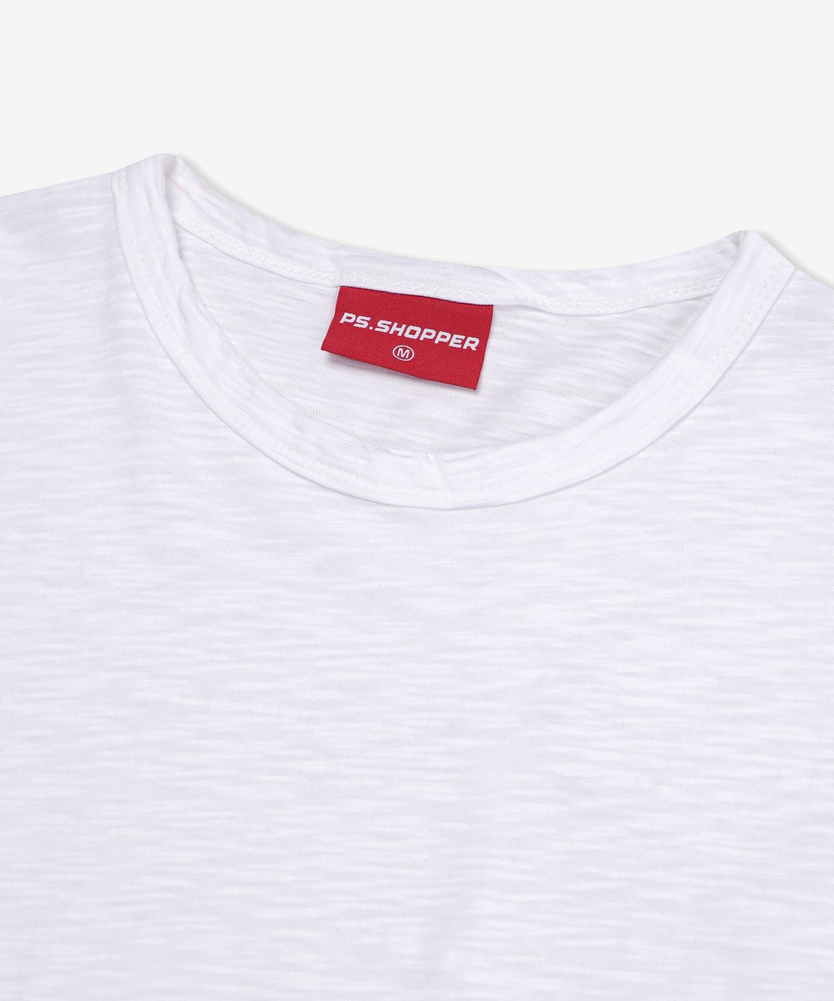 피에스쇼퍼(PSSHOPPER) 세미 크롭 슬럽 빈티지 반팔 티셔츠 [화이트]
