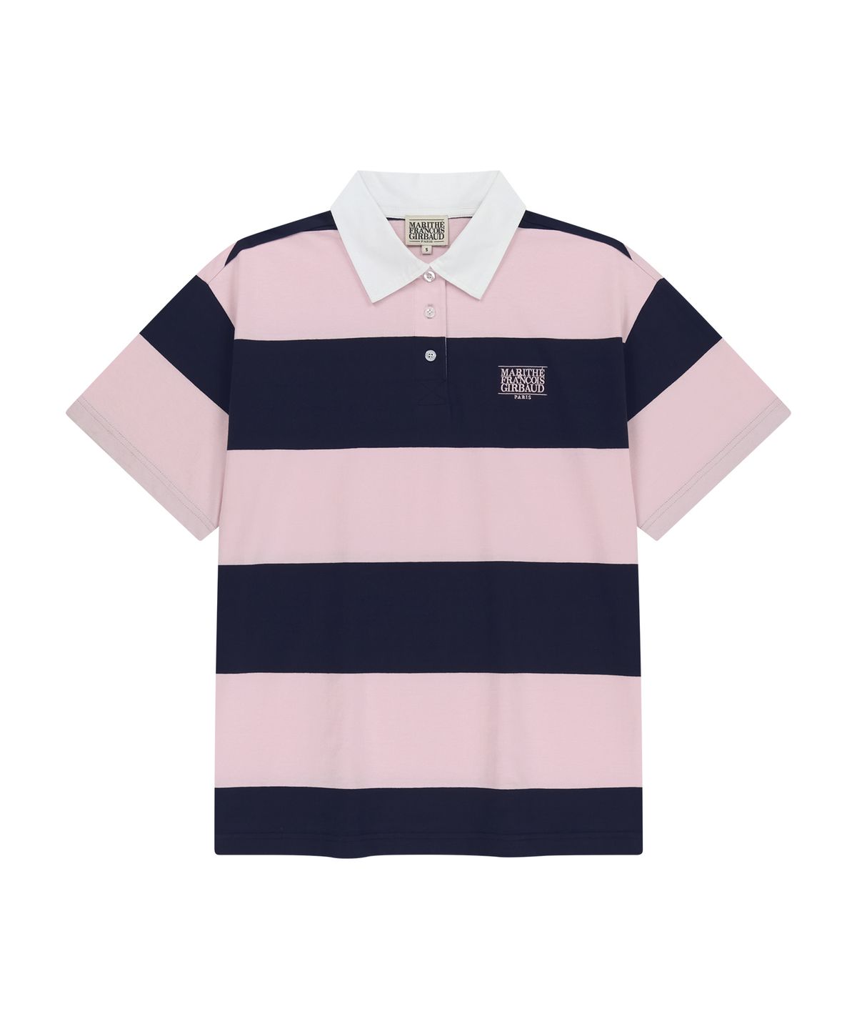 마리떼 프랑소와 저버(MARITHÉ + FRANҪOIS GIRBAUD) SMALL CLASSIC LOGO RUGBY STRIPE OVERSIZED COLLAR TEE pink