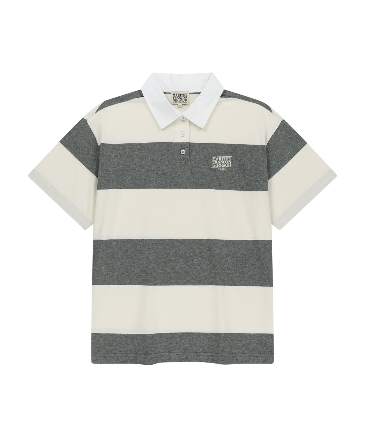 마리떼 프랑소와 저버(MARITHÉ + FRANҪOIS GIRBAUD) SMALL CLASSIC LOGO RUGBY STRIPE OVERSIZED COLLAR TEE ivory